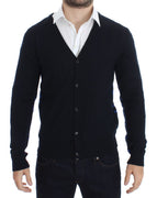 Blue Wool Button Down Logo Cardigan