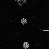 Black Crystal Button Floral Lace Shirt