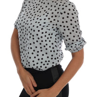 Blue Polka Dotted Silk Top Blouse