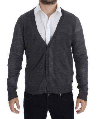 Gray Wool Button Cardigan Sweater