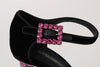 Black Velvet Pink Crystal Mary Janes Shoes