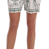 White Green Sicily Motive Print Shorts