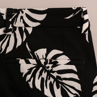 White Black Leaf Cotton Stretch Slim Pants