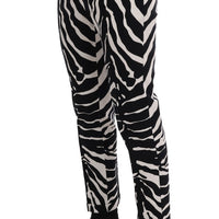 White Black Zebra Cotton Stretch Slim Pants