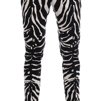 White Black Zebra Cotton Stretch Slim Pants