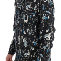 Black Silk JAZZ Motive Print Casual Shirt