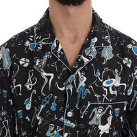 Black Silk JAZZ Motive Print Casual Shirt