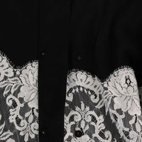 Black Silk Floral Lace Kaftan Dress