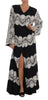 Black Silk Floral Lace Kaftan Dress