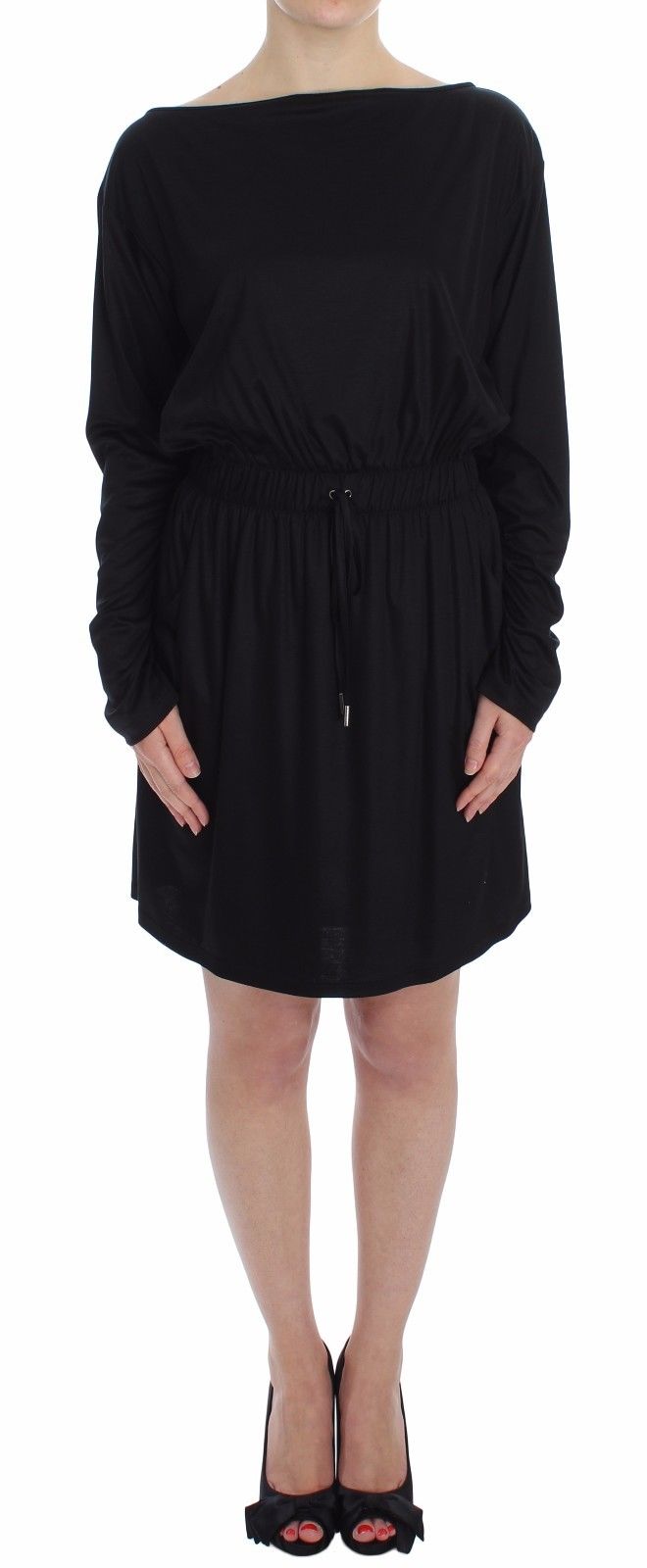 Black Modal Silk Shift Knee Dress