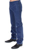 Blue Cotton Straight Fit Casual Pants