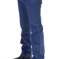 Blue Cotton Straight Fit Casual Pants