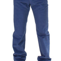 Blue Cotton Straight Fit Casual Pants