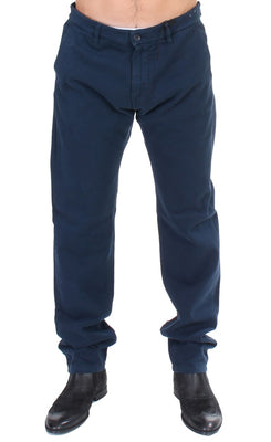 Blue Stretch Straight Fit Pants Chinos