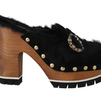 Black Xiangao Fur Crystal Mules