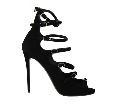 Black Suede Ankle Strap Heels Pumps