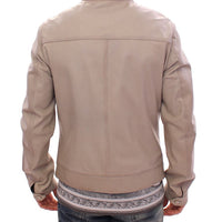 Beige Leather Jacket Biker Coat