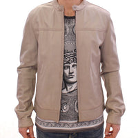 Beige Leather Jacket Biker Coat