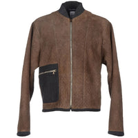 Brown Gray Leather Jacket Coat