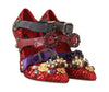 Red Sequined Crystal Studs Heels Shoes