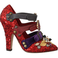 Red Sequined Crystal Studs Heels Shoes