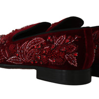 Red Velvet Crystal Sequined Loafers