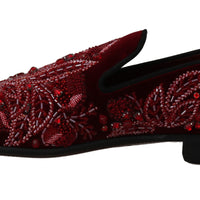 Red Velvet Crystal Sequined Loafers