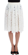 White Silk Floral Ricamo Knee Skirt