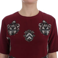 Red Knight Print Silk Blouse T-shirt