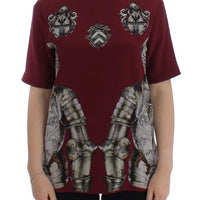 Red Knight Print Silk Blouse T-shirt