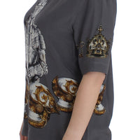 Gray Knight Crown Print Silk Blouse Top