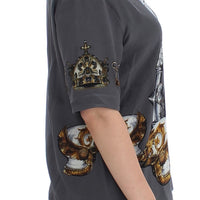 Gray Knight Crown Print Silk Blouse Top