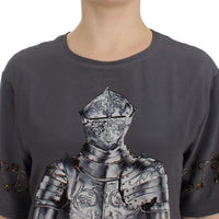 Gray Knight Crown Print Silk Blouse Top