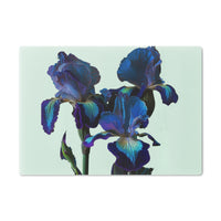 3 Blue & Purple Irises Glass Cutting Board, Dishwasher Safe