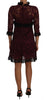 Black Floral Lace Burgundy Gown Mock Collar Dress