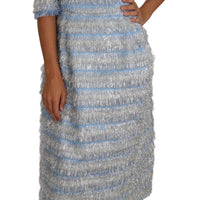 Light Blue Fringe Midi Sheath Dress