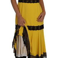 Yellow Dress Floral Lace Fringes Sheath dress