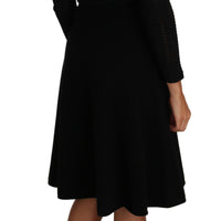 Black Knitted Wool Sheath Long Sleeves Dress