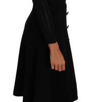 Black Knitted Wool Sheath Long Sleeves Dress