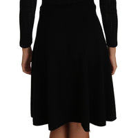 Black Knitted Wool Sheath Long Sleeves Dress