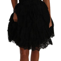 Black Floral Lace Ball Mini Ruffle Dress