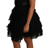 Black Floral Lace Ball Mini Ruffle Dress