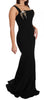 Black Stretch Crystal Fit Flare Gown Dress