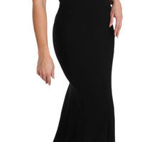 Black Stretch Crystal Fit Flare Gown Dress