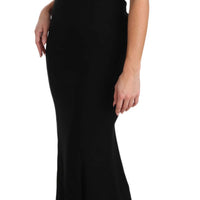 Black Stretch Crystal Fit Flare Gown Dress