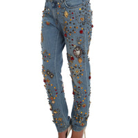 Crystal Roses Heart Embellished Jeans