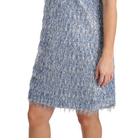 Light Blue Fringe Shift Gown Dress