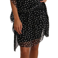 Black Silk Poncho Tunic Polka Dot Dress