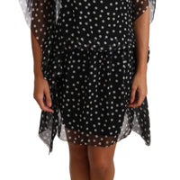 Black Silk Poncho Tunic Polka Dot Dress