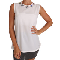 White Silk Crystal Embellished Fly T-shirt